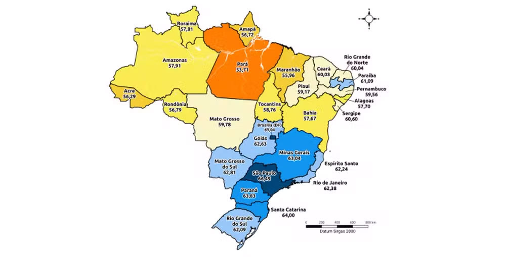 Resultados do IPS Brasil 2025 para as unidades federativas — Foto: IPS/Reprodução